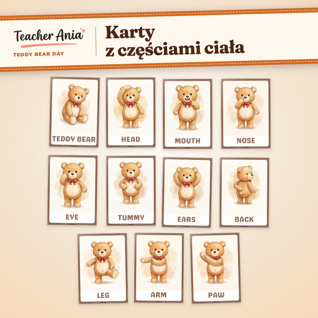 Teddy Bear Day – scenariusz zajęć – karty z częściami ciała