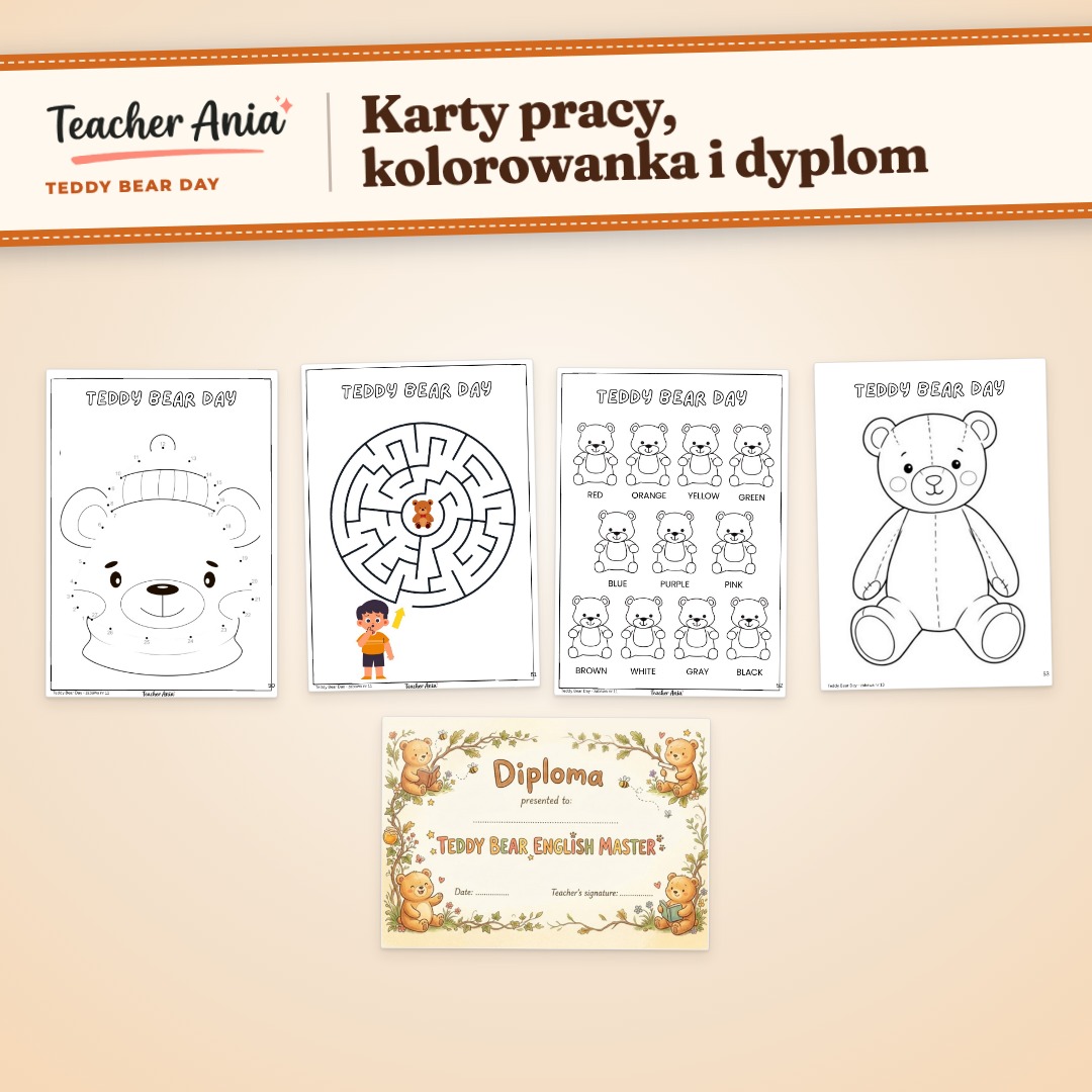 Teddy Bear Day – scenariusz zajęć – karty pracy, kolorowanka i dyplom